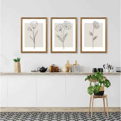 ICHZUMW Neutral Botanical Floral Wall Art, Black and White Farmhouse Flowers Wall Decor, Modern Minimalist Line Art Canvas Prints, Beige Artwork, Living Room Bedroom Home Office, Set of 3, 12x16in