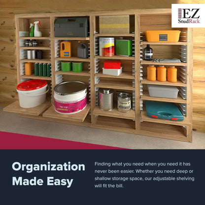 Made in USA | EZStudRack Adjustable Between Stud Shelf Bracket | Shelf Brackets for Wall Mounted Shelf | Shelving Brackets for Home | Garage Shelf Brackets- Wood Not Included- 32Pack (16 Pair) Gray