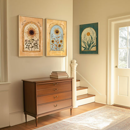 Framed Boho Sage Green Wall Art for Living Room, Large Mid Century Modern Tropical Leaf Canvas Artwork for Walls, 3 Piece Beige Orange Bohemian Wall Art Prints for Bedroom Kitchen Hallway, 16x24 Inch