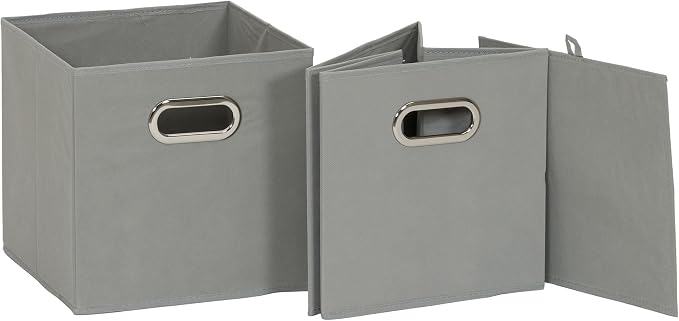 Household Essentials Fabric Storage Bins in Strong Poly‑Woven Fabric, Sturdy Chipboard Sides, Grommet Front Handle, Dove Gray Finish, Set of 6