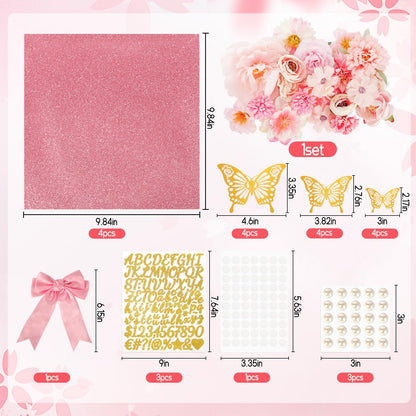 KOILLUXU DIY Graduation Cap Decoration Kit，Faux Flowers, 3D Butterflies, Pearls, Pink Bow, Grad Cap Topper, Letter Sheets & Adhesive Dots for Grad Party