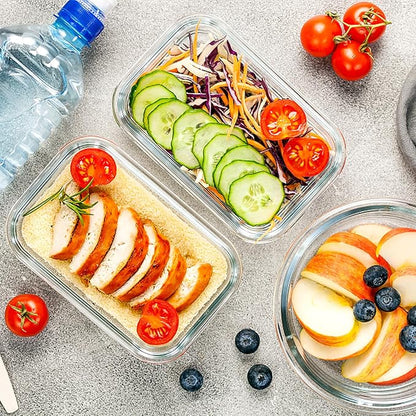 VERONES 10 Pack Glass Meal Prep Containers, Airtight Glass Lunch Containers