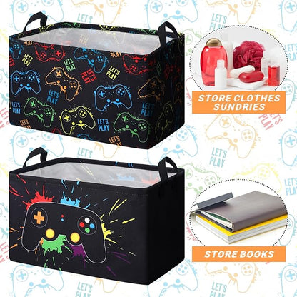 2 Pcs Rectangle Gamer Laundry Basket Hamper Foldable Kids Laundry Baskets Boys