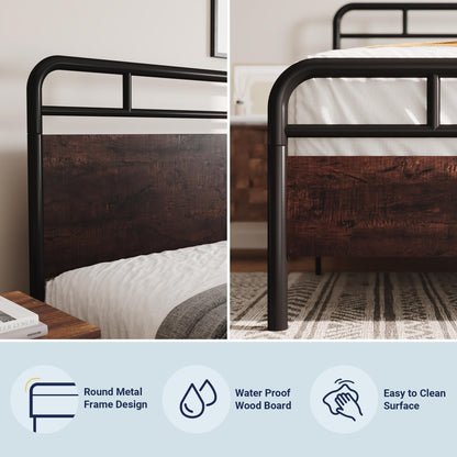 Allewie Queen Size Platform Bed Frame with Wooden Headboard and Footboard, Heavy Duty 13 Metal Slats Support, Under-Bed Storage, No Box Spring Needed, Noise Free, Easy Assembly, Mahogany