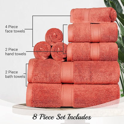 SUPERIOR Egyptian Cotton Pile 8 Piece Towel Set, Includes 2 Bath, 2 Hand