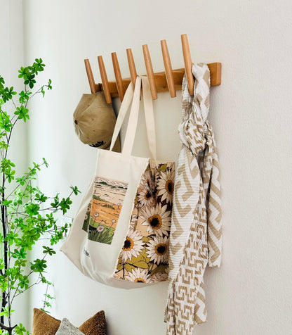 Flynt Ave. Wooden Wall Hook Rack with 7 Hooks, Solid Natural Wood Coat Rack, Mid-Century Modern Boho Wall Mounted Organizer, Heavy-Duty Entryway Storage, Heavy-Duty 22 lb Capacity