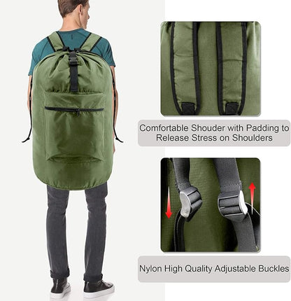 BeeGreen Moss Green Laundry Backpack Bag w Adjustable Shoulder Straps String