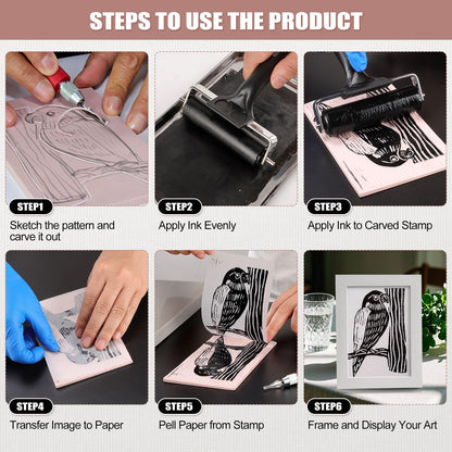 Bobblebro Linocut Kit for Printmaking - Arts and Crafts for Adults - Mother's Day Gift DIY Kit - Hobby Kits Birthday Gift for Women, Men, Boys, Girls - Stamp Making Kit - Linoleum Blocks Carving Tools