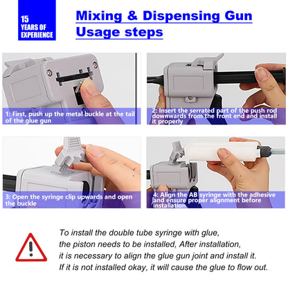 SoKalChw Mixing dispensing gun, Epoxy glue gun, AB Impression Material Gun ratio 1:1/2:1 for 50ml, Compatible with 3M adhesive 04747 cartridges and double cartridges, With 10 pcs 3.3in mixing nozzl