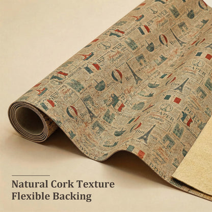 SorenCut Cork Fabric Roll 12.5 x 54 Inch – French Symbol Print Cork Leather Fabric for Earrings, Bow Making, Bags, Wallets & DIY Sewing Projects – Vegan Leather Alternative Craft Sheet