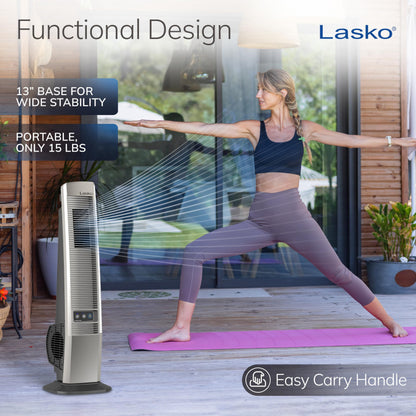 Lasko Outdoor Living Oscillating Tower Fan, for Decks, Patios and Porches, 10 Foot Power Cord, 4 Refreshing Speeds, 42", Beige, YF202
