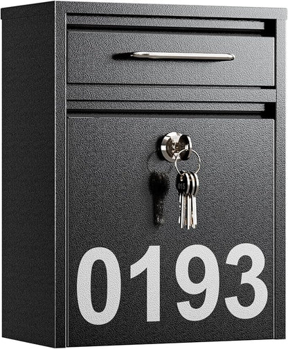 LAND·VOI Mailbox for Outside Wall Mount, Heavy Duty Rustproof, Anti-Theft Locking Mailbox with 4 Keys, Weatherproof for Residential & Apartment, 12.2"×9.5"×4.7", Black, Small