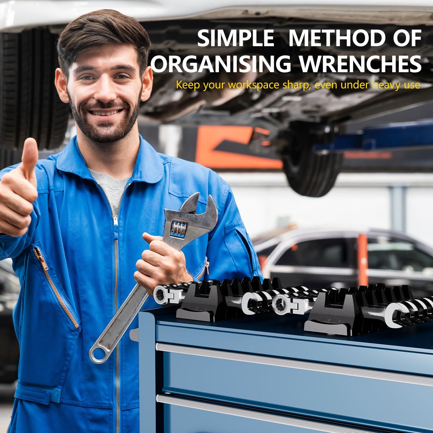 WAENLIR 48PCS Magnetic Modular Wrench Organizer Set-Tool Drawer Storage Rack with Metric&SAE Labels, Wrench Holder with Magnet, Perfect Tool Gift for Men, father, boyfriend, DIYers & Mechanics (Black)