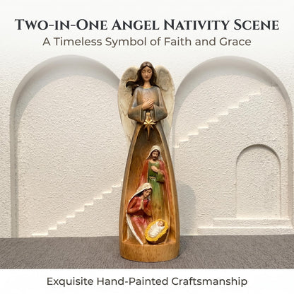 XXLTY Hand-Painted Wooden Carved Angel Nativity Scene Figurine Christmas Religious Decor Ornament for Home Table Display Holiday Decoration