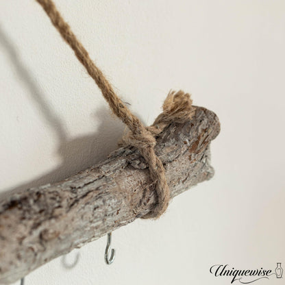 Uniquewise 32-inch Natural Decorative Jujube Wooden Log Hanging Farmhouse Wall Decor with 8 Hooks for Keys Hats and Wall Accessories - Perfect for Entryway Living Room Kitchen Hallways and Dining Area