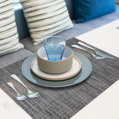 Aofmee Table Runner and Placemats Set of 6 Washable, Heat Resistant Place Mats with Table Runner, Woven Vinyl Table Placemats for Dining Table, Stain Resistant Kitchen Table Mats Sets, Easy to Clean