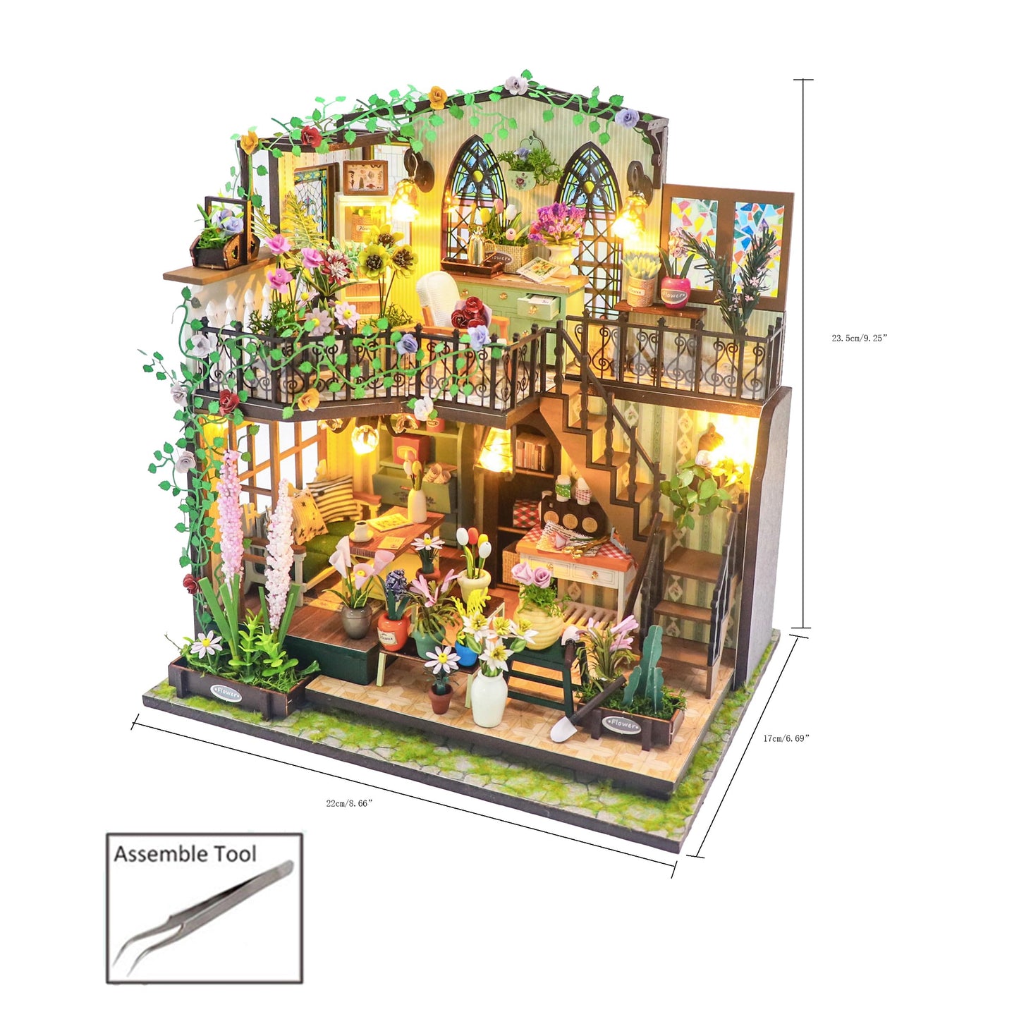 MAGQOO Miniature House Kit DIY Miniacture Dollhouse Kits with Furniture and LED 1:24 Wooden Dollhouse Kit (Daray Flower House)