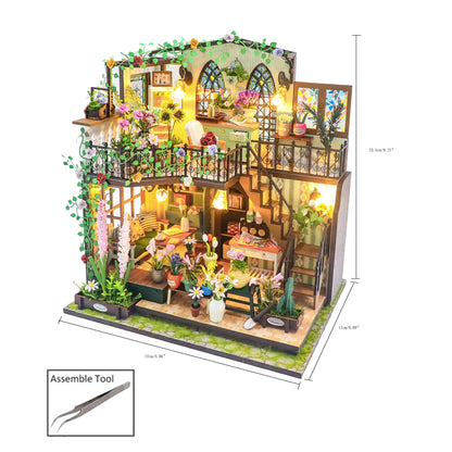 MAGQOO Miniature House Kit DIY Miniacture Dollhouse Kits with Furniture and LED 1:24 Wooden Dollhouse Kit (Daray Flower House)