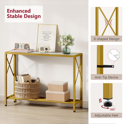 Tajsoon Entryway Table 41.8”, 2-Tier Entry Way Console Entrance Table, Narrow Sofa Table with Shelves, Ideal for Hallway, Entryway, Living Room, Foyer, Corridor, and Office (Gold & White)