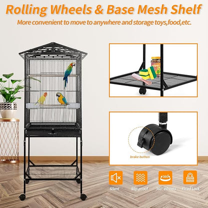 WeGear Bird Cage 47 inch Wrought Iron Parakeets Cage with Play Open Top and Rolling Stand Medium Small Bird Cage for Parrots, Budgerigars, Parakeets, Cockatiels, Lovebirds