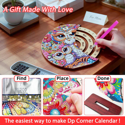 CharySim Diamond Art Calendar Kits for Adults Diamond Gem Art Kit Paint By Dots Kits Rhinestone Craft Kit for Women Birthday Gift DIY Bedazzling Art Desktop Stand (Owl&Cross 2)