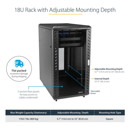 StarTech 18U Enterprise-Grade Server Rack Cabinet, 19in Enclosed 4-Post Rack with 33in (83cm) Mounting Depth and 1764lb (800kg) Weight Capacity