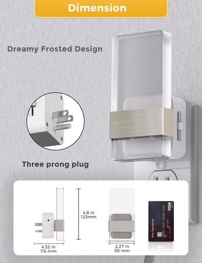 L LOHAS LED Night Lights Plug Into Wall, 2 Pack Plug in Night Light LED with Dusk to Dawn Sensor, 0-100LM Dimmable Nightlight, Wall Sconce-Style Design Nightlights for Bathroom, Hallway,Stairway,Gift