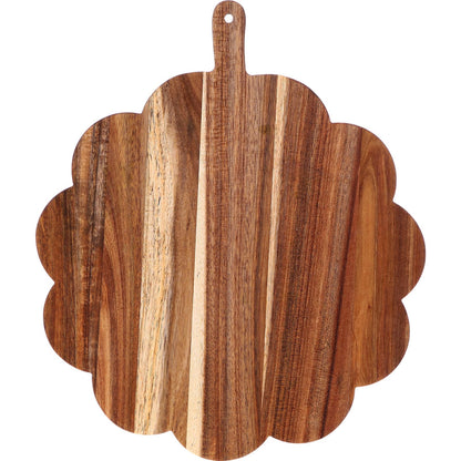 Havawish Scalloped Acacia Wood Boards Wooden Cutting Board for Bread Meat Cutting Boards Fruit Cheese Serving Butcher Block Supplies 11.81 x 11.81 x 0.63 Inches