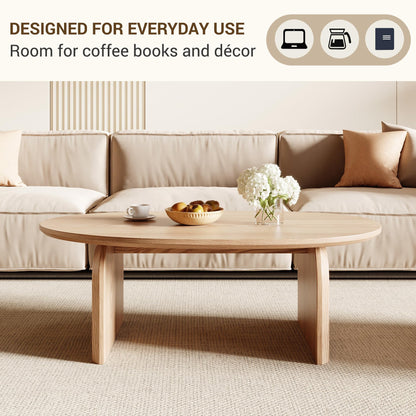 Honyee Modern Oval Coffee Table, Small Coffee Tables for Living Room - Oak Wood Top with Solid Legs, Wooden Center Table Easy Assembly for Living Room &Bedroom,Office, Natural