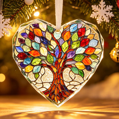 Tree of Life Stained Glass Ornament Christmas Tree Decorations Heart Shape Crystal Ornaments Holiday Presents Idea Car Hanging Ornaments Unique Keepsale for Mom Wife Friend Sister