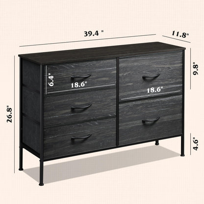 WLIVE Dresser for Bedroom with 5 Drawers, Wide Dressers with Drawer Organizers, Chest of Drawers, Fabric Dresser for Living Room, Closet, Hallway, Charcoal Black Wood Grain Print