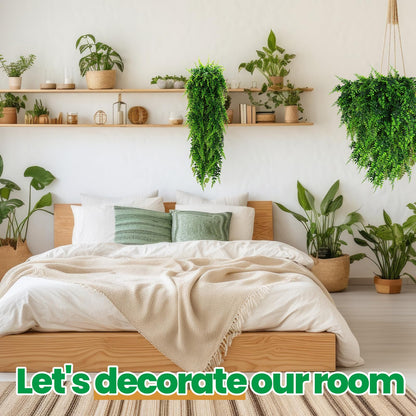 Geosar 96 Pcs Artificial Hanging Plants 32 Inch Hanging Boston Ferns Plastic Fake Plants for Wall Room Garden Wedding Garland Indoor Outdoor Decoration, No Basket