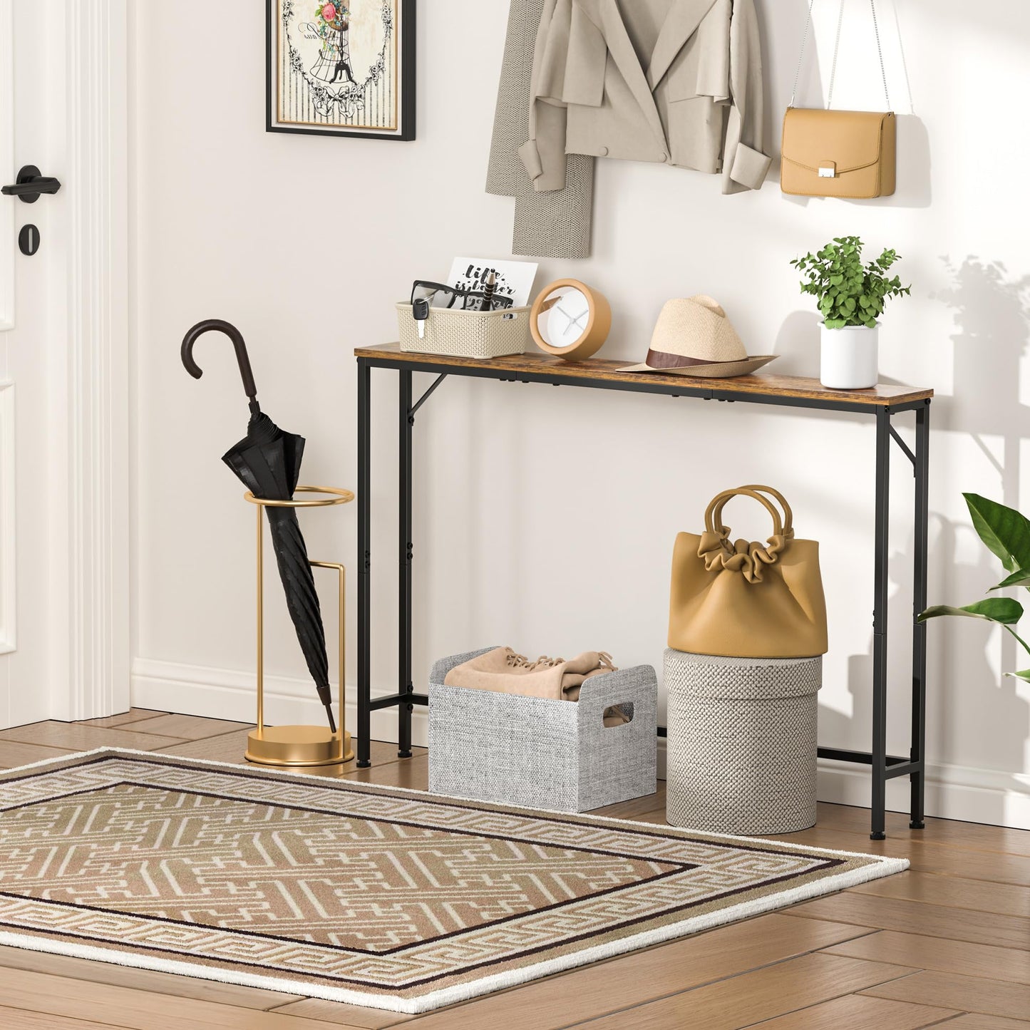 Vantimo 47.2" Console Table, Narrow Entryway Table, Skinny Sofa Table, Behind CouchTable, Long Skinny Table, DisplayTable for Entryway, Living Room, Foyer, Corridor, Office, Rustic Brown