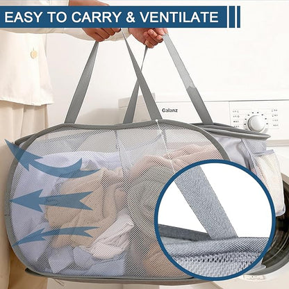 4 Pack Collapsible Laundry Baskets Dual Compartment, Mesh Pop Up Hamper