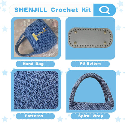 SHENJILL Phoenix Tail Bag Crochet Kit for Beginners Hand Bag Crochet Kit with Step-by-Step Videos and Written Instruction Crocheting Kits for Adults Easy Starter Yarn for Crocheting (Jeans Blue)