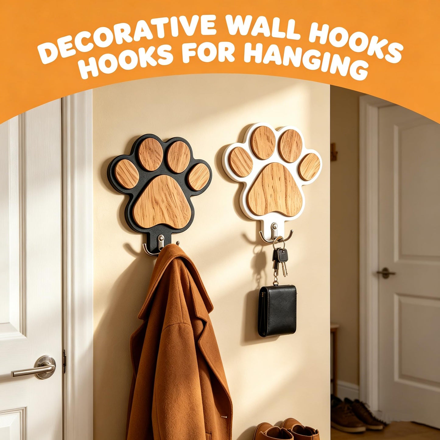 Chwsssgy 2PC 3D Wooden Dog Paw Leash Holder for Wall, Set of 2 Rustic Dog Harness & Key Organizer, Decorative Pet Paw Hooks for Leashes, Collars & Coats, Ideal Pet Lover Gift for Entryway & Mudroom