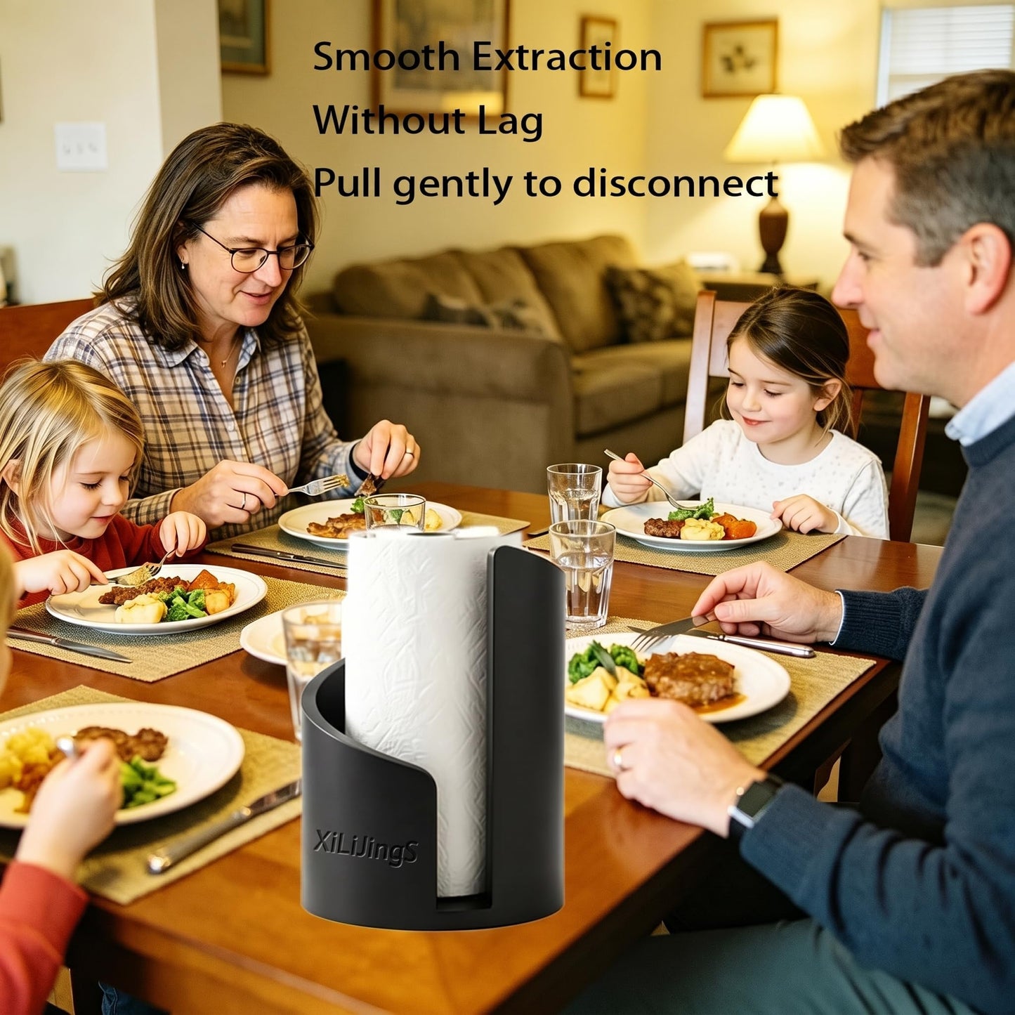 2026 New -Mountain Paper Towel Holder – with Mango Wood,Round Base & Iron Holder, Modern Countertop for Kitchen & Living Room Daily Use (Black)