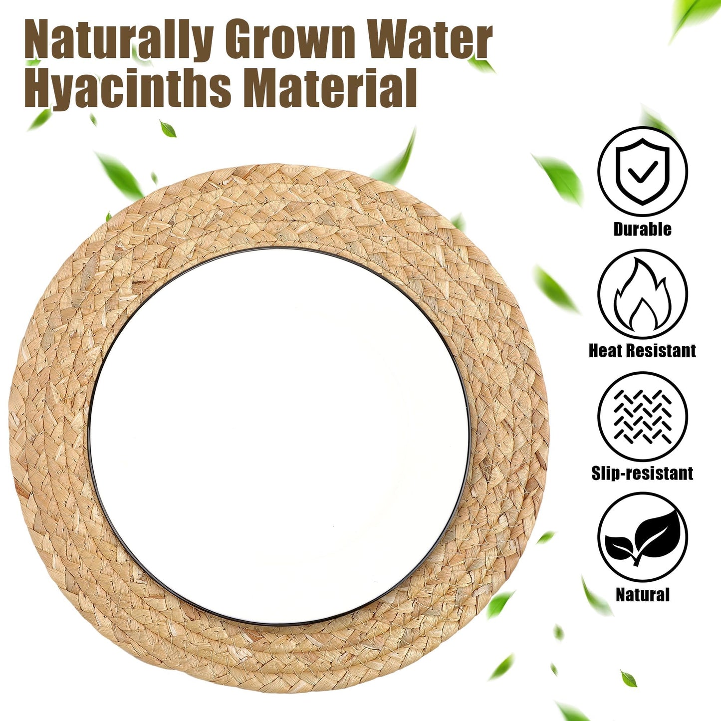 Kochorie Set of 12 Round Woven Placemats 12-Inch Natural Water Hyacinth Plant Placemats Hand-Woven Boho Rattan Placemat Wicker Weave Table Mats for Home Dinner Plates Holiday Supplies