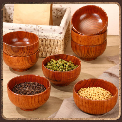 Reallnaive 10 Pcs Jujube Wooden Bowls Small Soup Bowls Round Serving Bowl Wood Salad Bowl Hand Carved Calabash Dip Tray for Popcorn Pasta Candy Cereal Coconut Party Supplies(4.7 Inch)