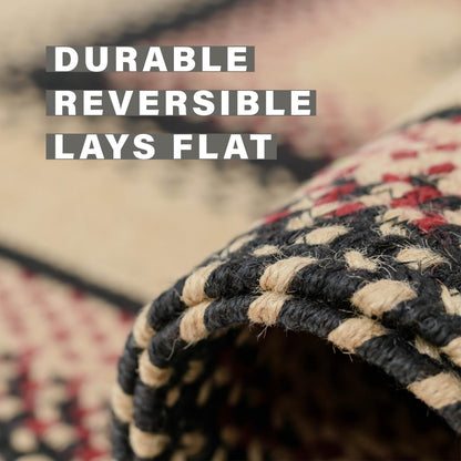 Primitive Star Gloucester Primitive Rugs 27x45 - Black & Brown Braided Rugs Highlighed with Red for Kitchens, Entryways and Bathrooms, Reversible, No Shed Jute for Easy Maintenance