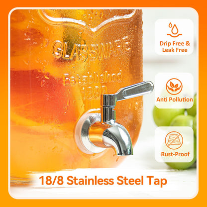 1-Gallon Glass Drink Dispenser for Parties - Beverage Dispenser with Stand and Stainless Steel Spigot | Lemonade, Sun Tea, Kombucha Jar