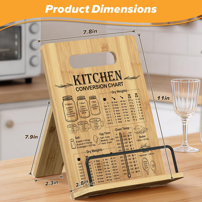Zaldia Cookbook Stand-Wooden Recipe Book Holder, Adjustable Cooking Book Stand for Kitchen Counter, Recipe Card Holder Shelf with Measurement Conversion Chart, Nice Gift for Cooking Lover,Wood