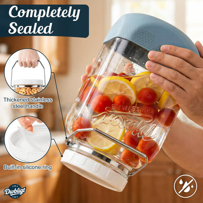 2 Pack 1.5 Gallon Large Glass Jar with Airtight Lid, Wide Mouth Glass Flour Sugar Storage Containers with Scale Marks for Pantry Organizers, Glass Canisters with Heavy-duty Handles & Non-slip Bases