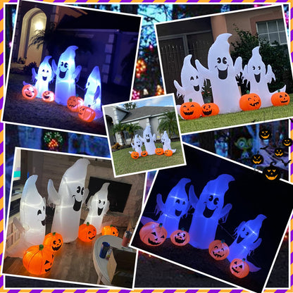 inslife 7FT Length Halloween Inflatable Ghosts and Pumpkins, 3 Ghosts Inflatables with Led Lights for Home Yard Lawn Indoor Halloween Outdoor Decoration