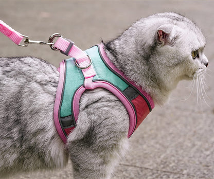 JSXD Cat Harness,Leash and Collar Set,Escape Proof Kitten Vest Harness for Walking,Easy Control Night Safe Pet Harness with Reflective Strap and Bell for Small Large Kitten,Fit for Puppy,Rabbit