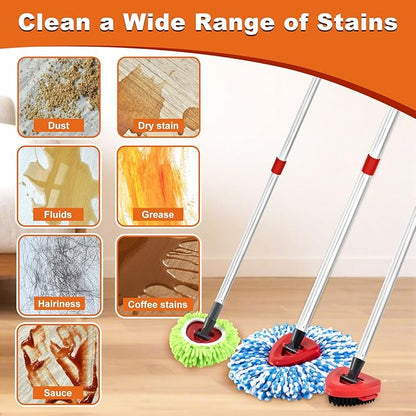 2 Microfiber Mop Head Refills and 2 Chenille Mop Pads, 1 Upgrade Scrub Brush 1