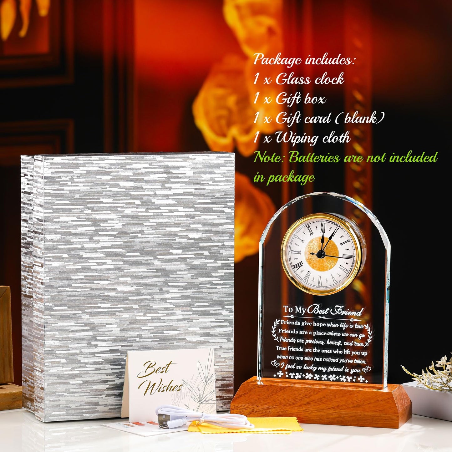 Arikyrist Best Friend Birthday Gifts for Women Men Crystal Clock with Wooden LED Light Base to My Best Friend for Christmas Friendship Gifts Unique Home Office Desk Decor