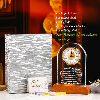 Arikyrist Best Friend Birthday Gifts for Women Men Crystal Clock with Wooden LED Light Base to My Best Friend for Christmas Friendship Gifts Unique Home Office Desk Decor