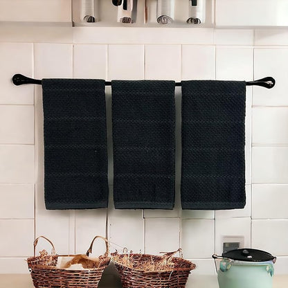 Serafina Home Black Textured Kitchen Hand Dish Towels 100% Cotton Cloth Soft