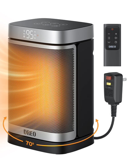 DREO Space Heater for Bathroom and Indoor, Portable Heater, 1500W Safe and Quiet PTC Ceramic Heater, 41-95°F Digital Thermostat, 70°Oscillating, Remote, ALCI Safety Plug, 12h Timer, 5 Modes